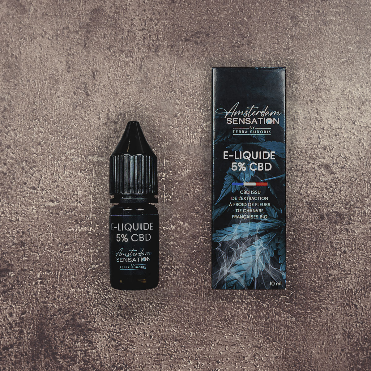 E-liquide 5% au CBD Bio Amsterdam Sensation fond gris